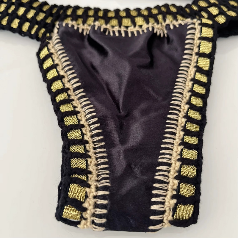 Nairobi – Black & Gold Crochet Halter Bikini Set | Oceanna