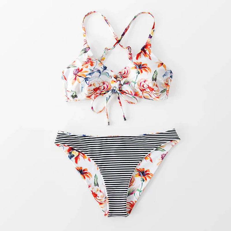 Florence – Reversible Floral Lace-Up Bikini | Oceanna