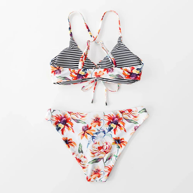 Florence – Reversible Floral Lace-Up Bikini | Oceanna