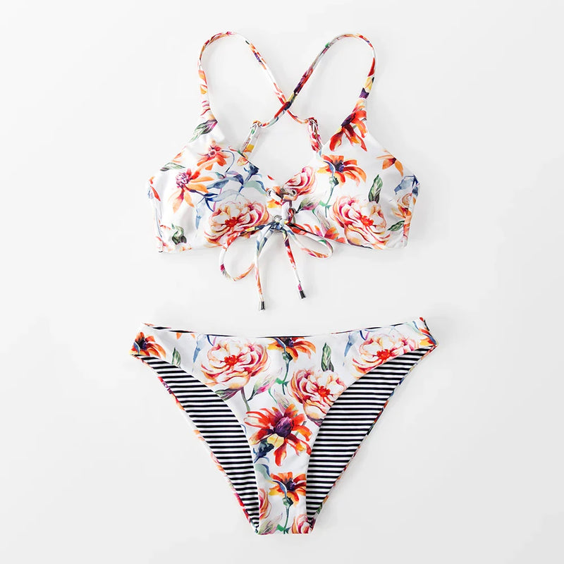 Florence – Reversible Floral Lace-Up Bikini | Oceanna