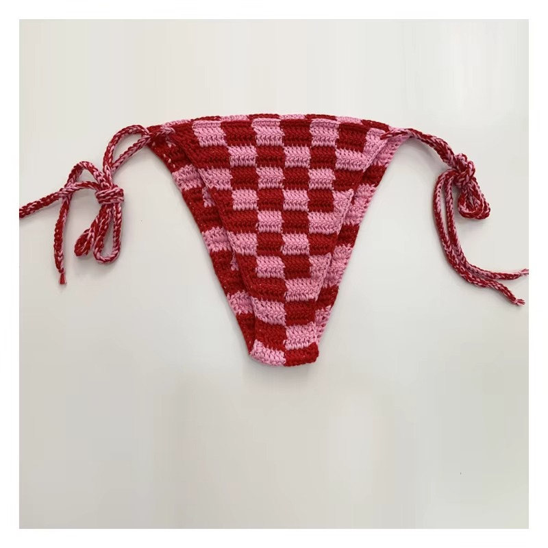 Cherry – Red & Pink Check Crochet Bikini | Oceanna