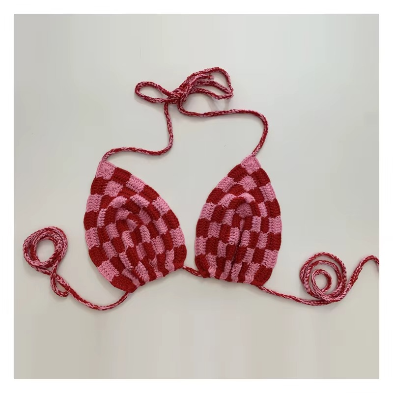 Cherry – Red & Pink Check Crochet Bikini | Oceanna