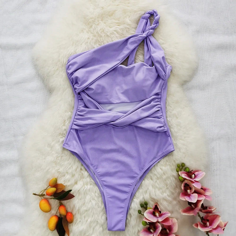 Positano – Lilac Cut-Out One-Shoulder Swimsuit | Oceanna