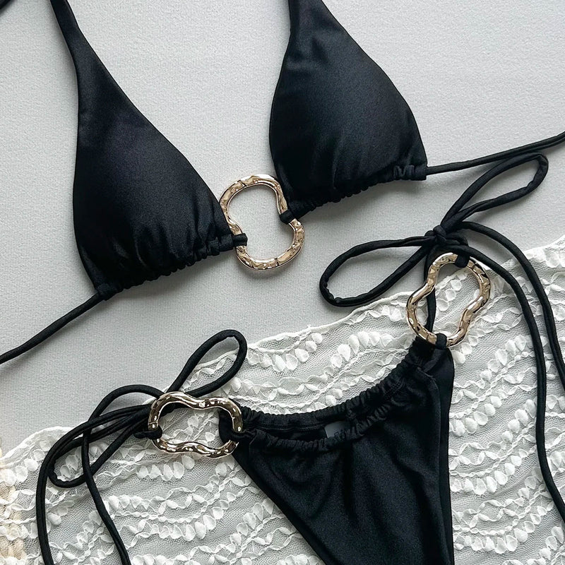 Verona – Black Bikini with Gold Buckles | Oceanna