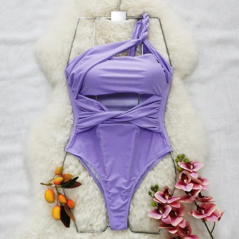 Positano – Lilac Cut-Out One-Shoulder Swimsuit | Oceanna