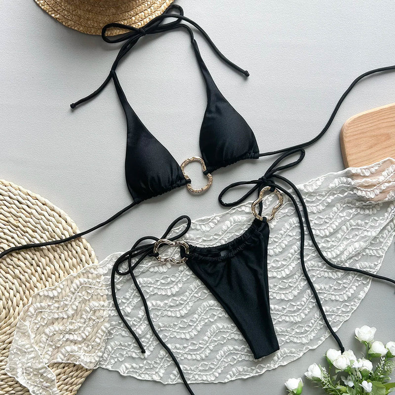 Verona – Black Bikini with Gold Buckles | Oceanna