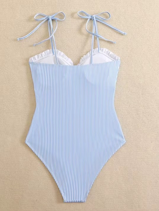 Capri – Blue Striped One-Piece Swimsuit with Ruffle Trim | Oceanna