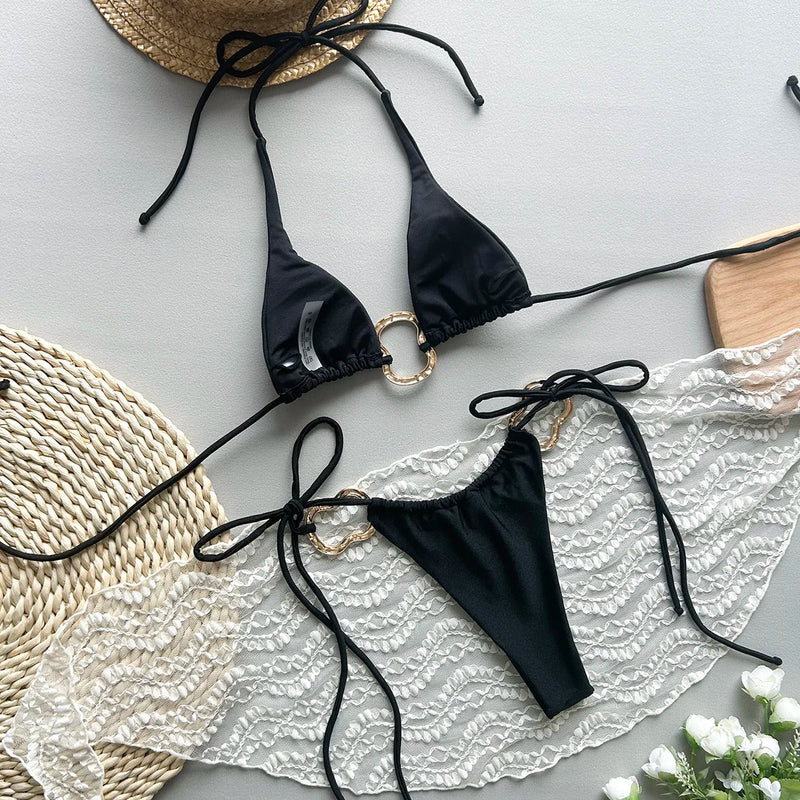 Verona – Black Bikini with Gold Buckles | Oceanna